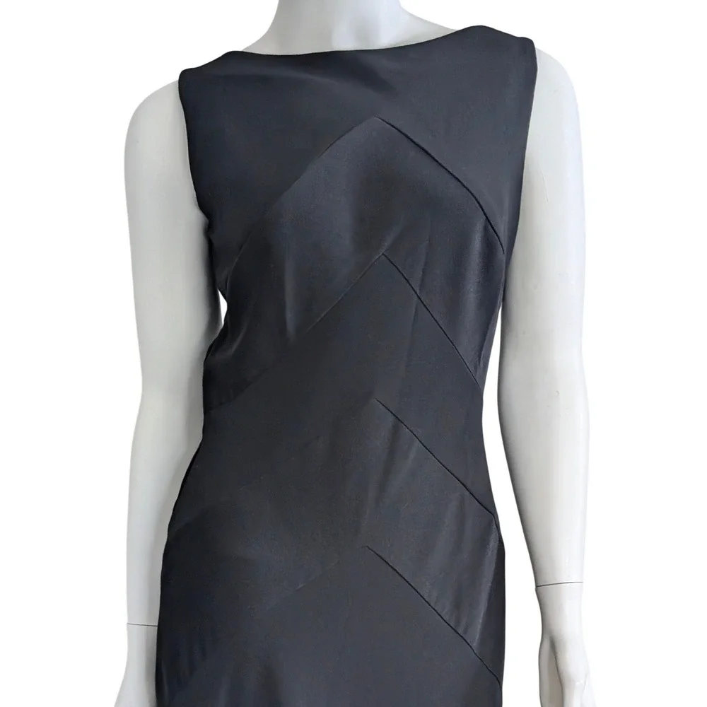 VTG Tadashi Shoji Bias Cut Maxi Dress 10 Black Low Back Minimalist Evening Gown